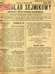 Przegląd Sejmikowy : Urzędowy Organ Sejmiku Radomskiego, 1928, R. 7, nr 1