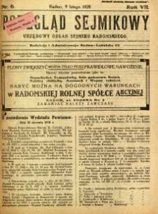 Przegląd Sejmikowy : Urzędowy Organ Sejmiku Radomskiego, 1928, R. 7, nr 6