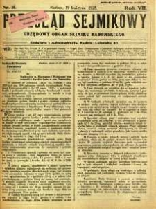 Przegląd Sejmikowy : Urzędowy Organ Sejmiku Radomskiego, 1928, R. 7, nr 16