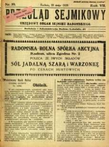Przegląd Sejmikowy : Urzędowy Organ Sejmiku Radomskiego, 1928, R. 7, nr 19