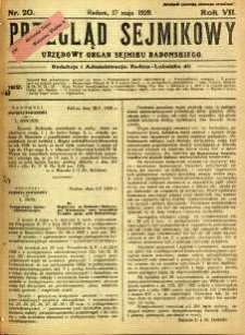 Przegląd Sejmikowy : Urzędowy Organ Sejmiku Radomskiego, 1928, R. 7, nr 20