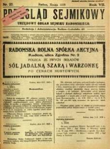 Przegląd Sejmikowy : Urzędowy Organ Sejmiku Radomskiego, 1928, R. 7, nr 22
