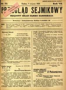 Przegląd Sejmikowy : Urzędowy Organ Sejmiku Radomskiego, 1928, R. 7, nr 32