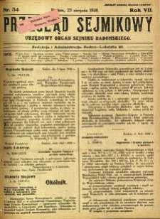 Przegląd Sejmikowy : Urzędowy Organ Sejmiku Radomskiego, 1928, R. 7, nr 34