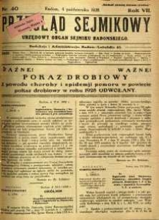 Przegląd Sejmikowy : Urzędowy Organ Sejmiku Radomskiego, 1928, R. 7, nr 40