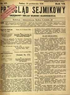 Przegląd Sejmikowy : Urzędowy Organ Sejmiku Radomskiego, 1928, R. 7, nr 43