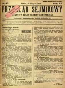 Przegląd Sejmikowy : Urzędowy Organ Sejmiku Radomskiego, 1928, R. 7, nr 48