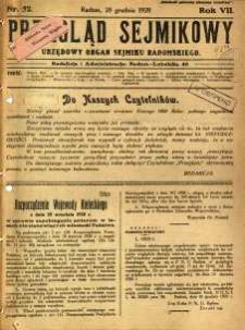Przegląd Sejmikowy : Urzędowy Organ Sejmiku Radomskiego, 1928, R. 7, nr 52