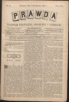 Prawda : tygodnik polityczny, społeczny i literacki, 1896, R. 16, nr 3