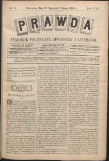 Prawda : tygodnik polityczny, społeczny i literacki, 1896, R. 16, nr 5