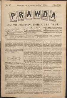 Prawda : tygodnik polityczny, społeczny i literacki, 1896, R. 16, nr 27