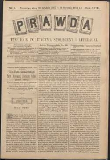 Prawda : tygodnik polityczny, społeczny i literacki, 1898, R. 18, nr 1