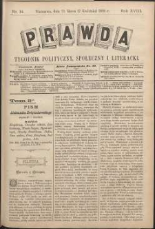 Prawda : tygodnik polityczny, społeczny i literacki, 1898, R. 18, nr 14