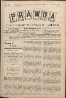 Prawda : tygodnik polityczny, społeczny i literacki, 1898, R. 18, nr 14