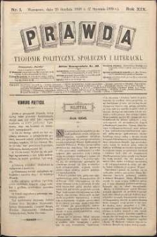 Prawda : tygodnik polityczny, społeczny i literacki, 1899, R. 19, nr 1