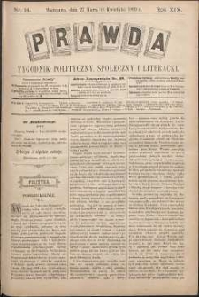 Prawda : tygodnik polityczny, społeczny i literacki, 1899, R. 19, nr 14