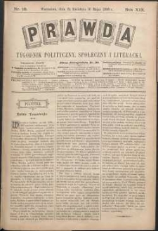 Prawda : tygodnik polityczny, społeczny i literacki, 1899, R. 19, nr 18