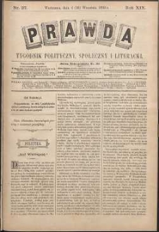 Prawda : tygodnik polityczny, społeczny i literacki, 1899, R. 19, nr 37