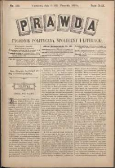 Prawda : tygodnik polityczny, społeczny i literacki, 1899, R. 19, nr 38