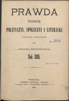 Prawda : tygodnik polityczny, społeczny i literacki, 1885, R. 5, spis rzeczy