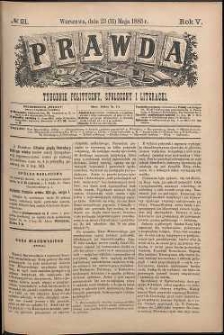 Prawda : tygodnik polityczny, społeczny i literacki, 1885, R. 5, nr 21
