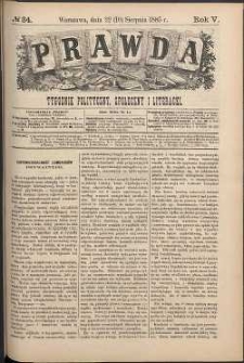 Prawda : tygodnik polityczny, społeczny i literacki, 1885, R. 5, nr 34