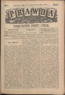 Prawda : tygodnik polityczny, społeczny i literacki, 1881, R. 1, nr 7