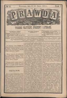 Prawda : tygodnik polityczny, społeczny i literacki, 1881, R. 1, nr 13