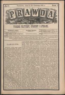 Prawda : tygodnik polityczny, społeczny i literacki, 1881, R. 1, nr 17