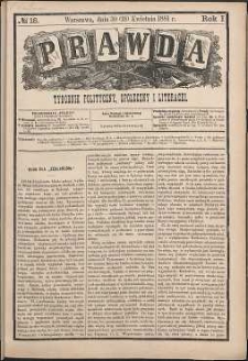 Prawda : tygodnik polityczny, społeczny i literacki, 1881, R. 1, nr 18