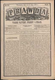 Prawda : tygodnik polityczny, społeczny i literacki, 1881, R. 1, nr 20