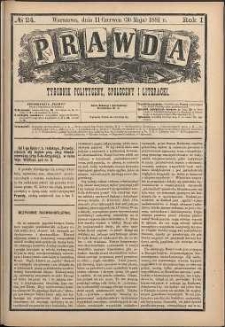 Prawda : tygodnik polityczny, społeczny i literacki, 1881, R. 1, nr 24