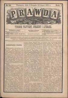 Prawda : tygodnik polityczny, społeczny i literacki, 1881, R. 1, nr 32