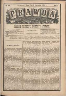 Prawda : tygodnik polityczny, społeczny i literacki, 1881, R. 1, nr 34