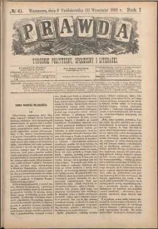 Prawda : tygodnik polityczny, społeczny i literacki, 1881, R. 1, nr 41