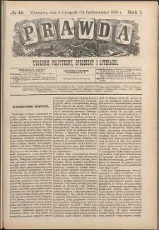 Prawda : tygodnik polityczny, społeczny i literacki, 1881, R. 1, nr 45