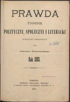 Prawda : tygodnik polityczny, społeczny i literacki, 1883, R. 3, spis rzeczy