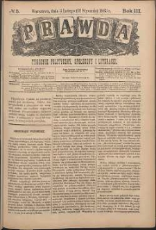 Prawda : tygodnik polityczny, społeczny i literacki, 1883, R. 3, nr 5