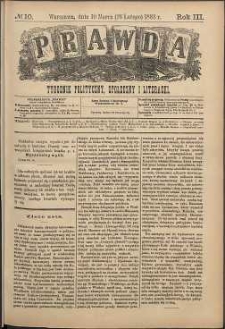Prawda : tygodnik polityczny, społeczny i literacki, 1883, R. 3, nr 10