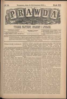 Prawda : tygodnik polityczny, społeczny i literacki, 1883, R. 3, nr 15