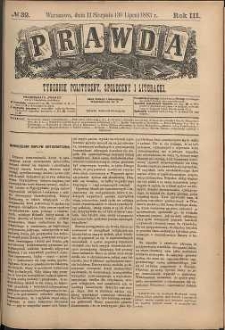 Prawda : tygodnik polityczny, społeczny i literacki, 1883, R. 3, nr 32