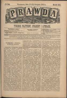 Prawda : tygodnik polityczny, społeczny i literacki, 1883, R. 3, nr 34