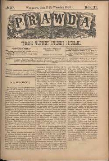 Prawda : tygodnik polityczny, społeczny i literacki, 1883, R. 3, nr 37