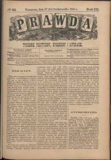 Prawda : tygodnik polityczny, społeczny i literacki, 1883, R. 3, nr 43