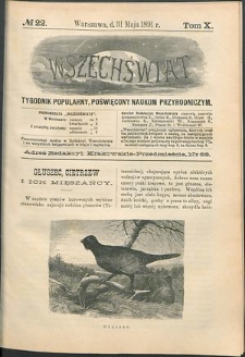 Wszechświat : Tygodnik popularny, poświęcony naukom przyrodniczym, 1891, T. 10, nr 22