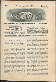 Wszechświat : Tygodnik popularny, poświęcony naukom przyrodniczym, 1891, T. 10, nr 27