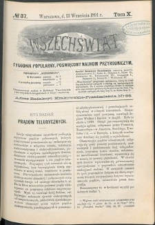 Wszechświat : Tygodnik popularny, poświęcony naukom przyrodniczym, 1891, T. 10, nr 37