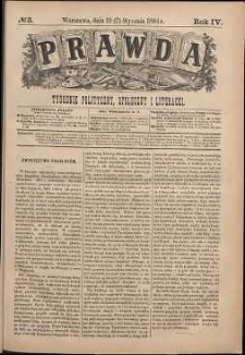Prawda : tygodnik polityczny, społeczny i literacki, 1884, R. 4, nr 3