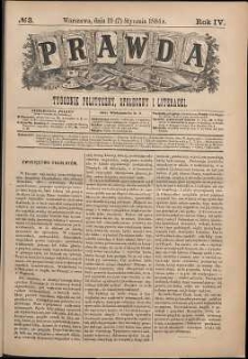 Prawda : tygodnik polityczny, społeczny i literacki, 1884, R. 4, nr 3