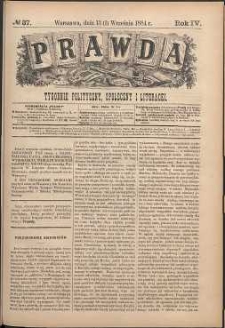 Prawda : tygodnik polityczny, społeczny i literacki, 1884, R. 4, nr 37